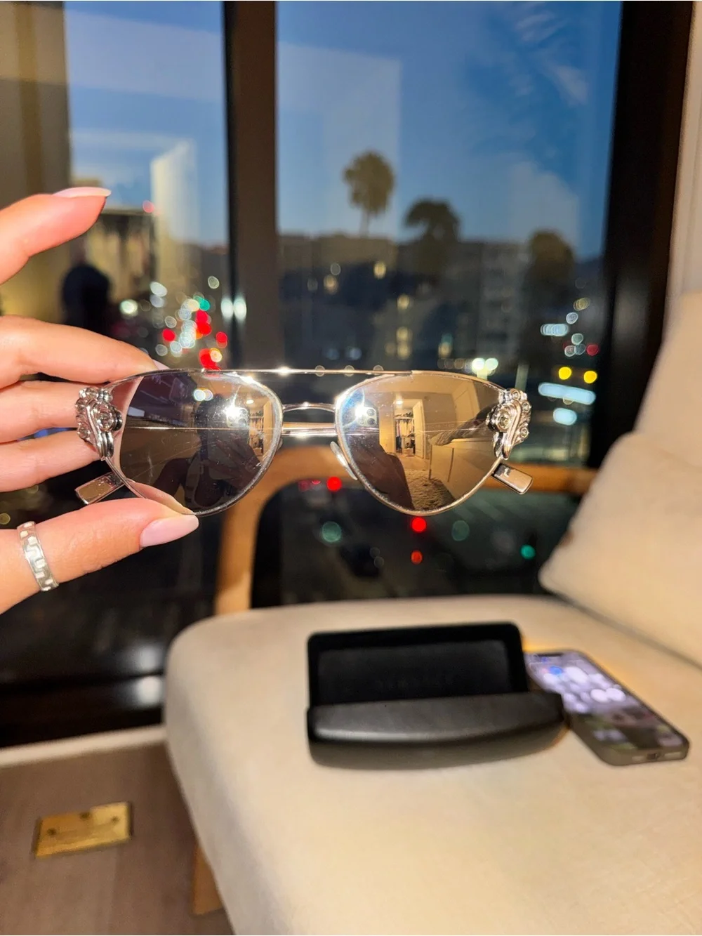 Versace Mirrored Cat Eye Sunglasses Crystal Studded Aviator Silver Frame